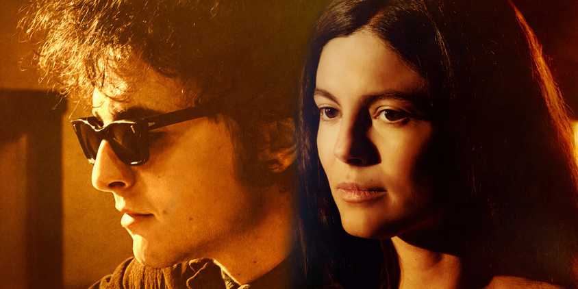 Timothée Chalamet and Monica Barbaro imagery from A Complete Unknown.