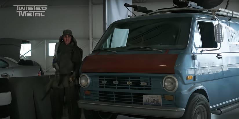 A driver stands next to the Roach Coach van in the Twisted Metal season 2 trailer