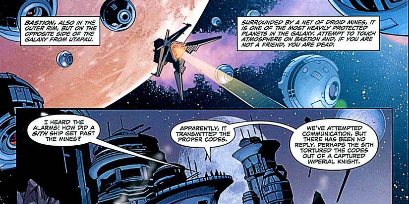 A panel from Star Wars Legacy explaining Bastion's defenses