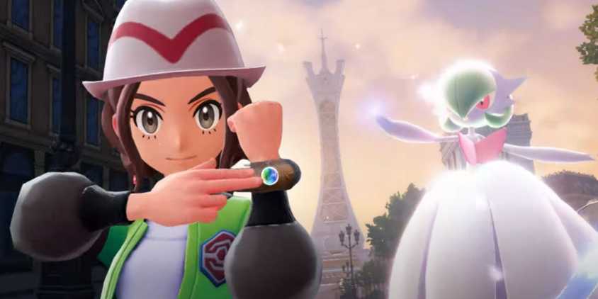A trainer from Pokemon Legends Z-A with Mega Gardevoir