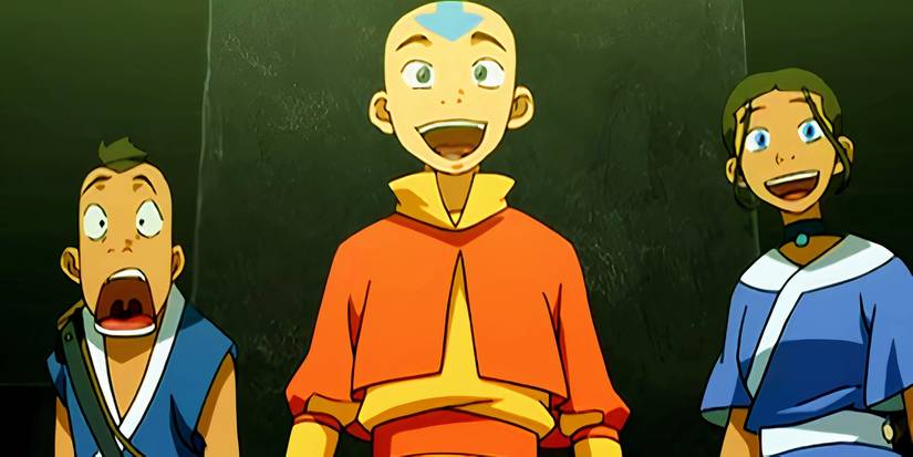 Aang Katara and Sokka looking shocked in Avatar The Last Airbender
