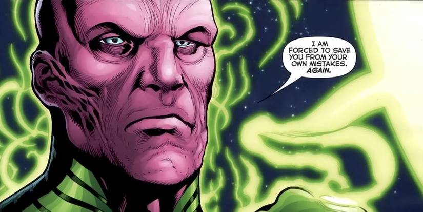 A pink-skinned alien in a Green Lantern uniform talking