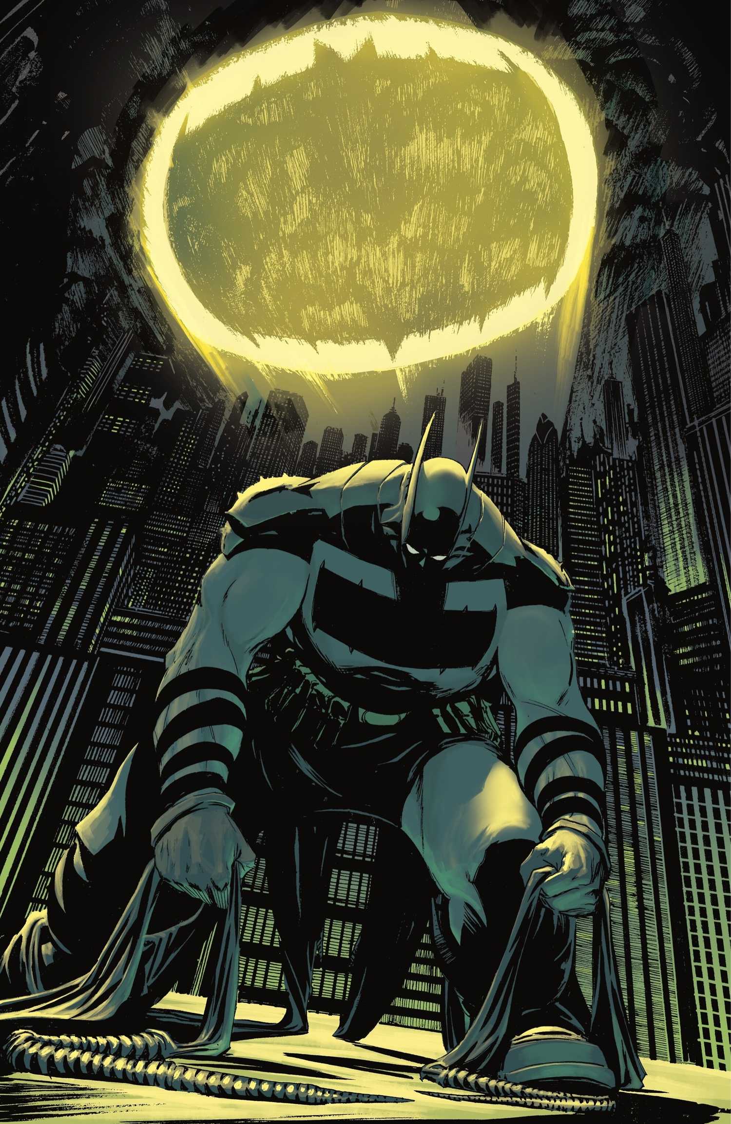 Absolute Batman #5 New Bat-signal behind Batman-1