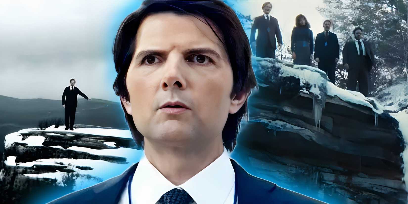 Adam Scott's Mark looking at the MDR twins in Severance