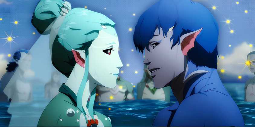 Agloval and Sh’eenaz facing each other in The Witcher Sirens of the Deep