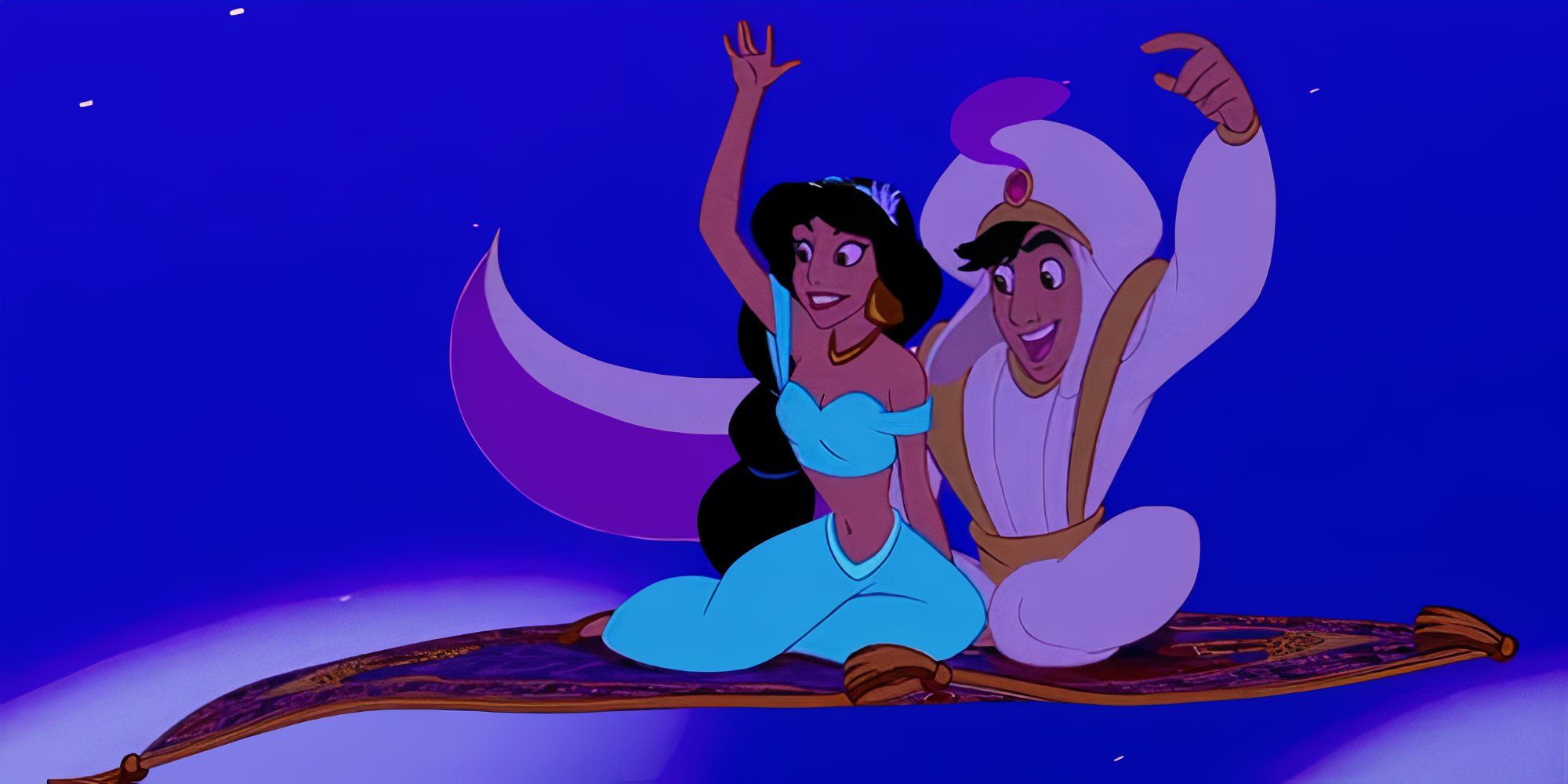 Aladdin and Jasmine riding a Magic Carpet in Disney's Aladdin (1)