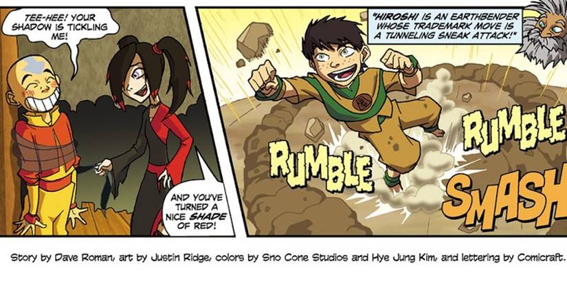 Analay the shadowbender uses shadowbending to tickle Aang while Old Man Yashi introduces Hiroshi the earthbender in Avatar the Last Airbender the Lost Adventures