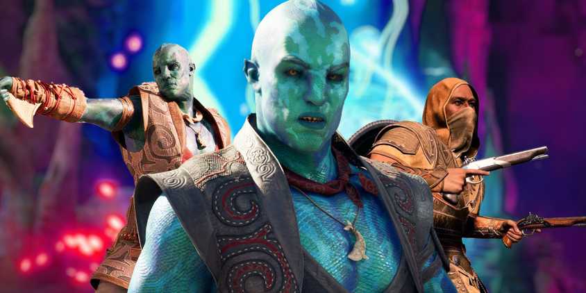 Angry Kai with characters with weapons from the Avowed