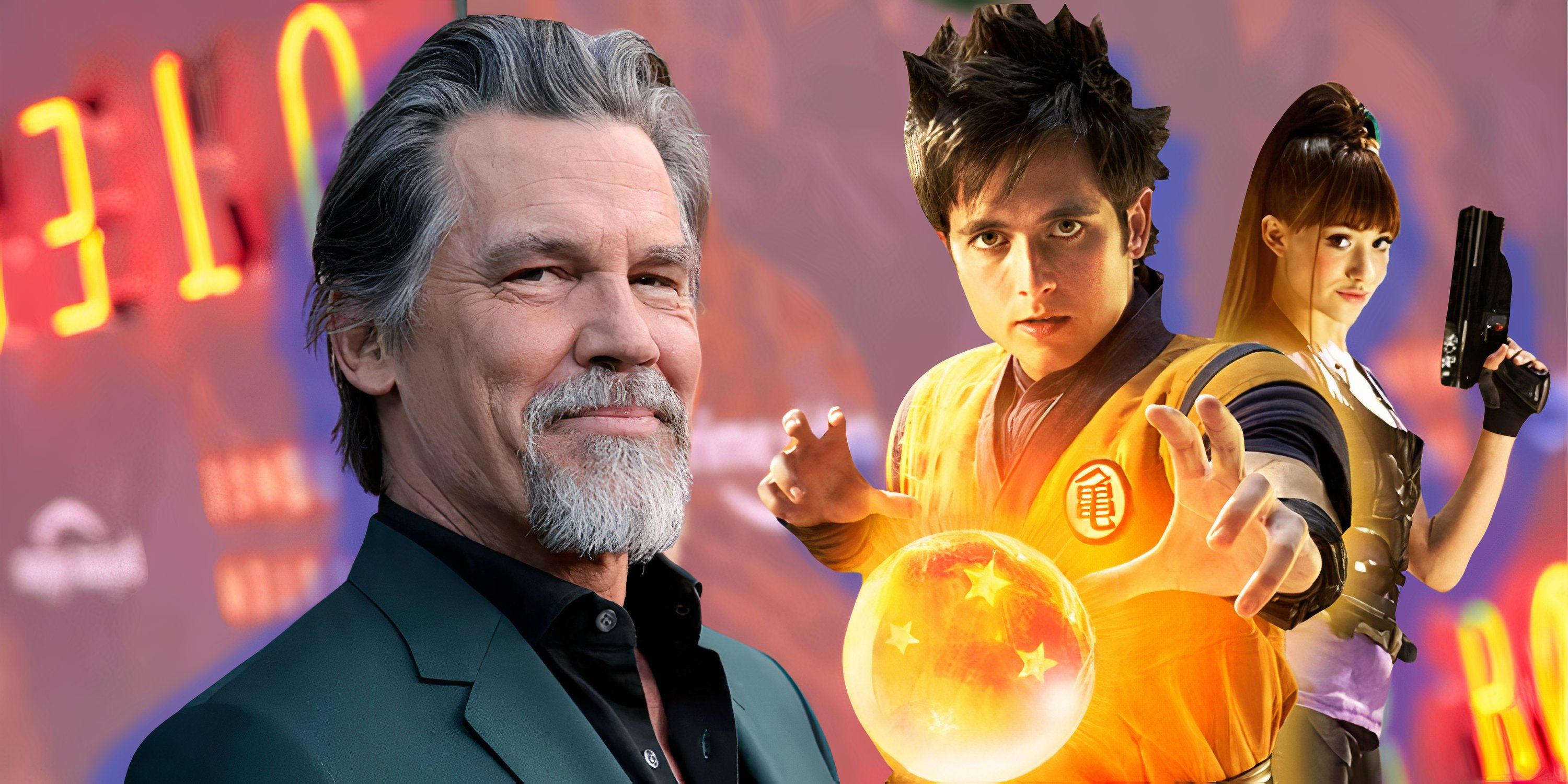 Josh Brolin appears alongside Goku and Bulma from Dragonball Evolution