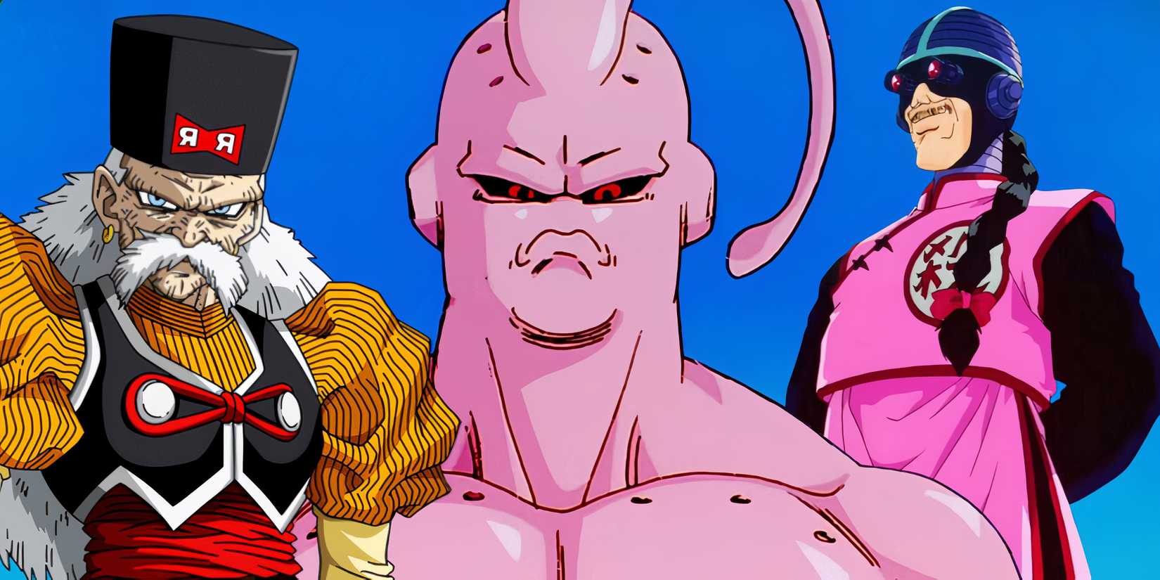 Super Buu, Dr. Gero, and Tao Pai Pai appear in a collage.
