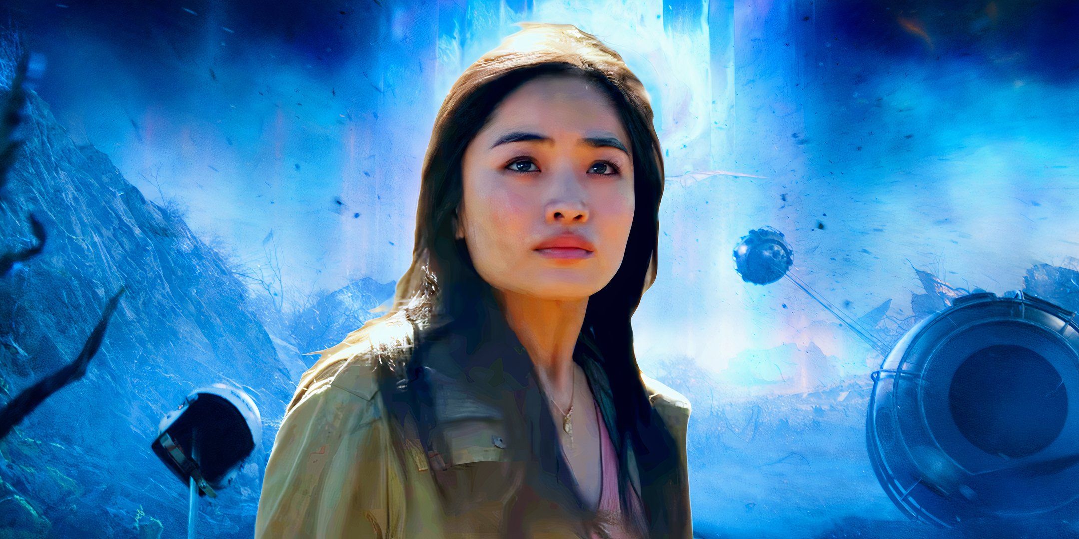 Anna Sawai as Cate Randa in front of a colorful portal in Monarch Legacy of Monsters season 1
