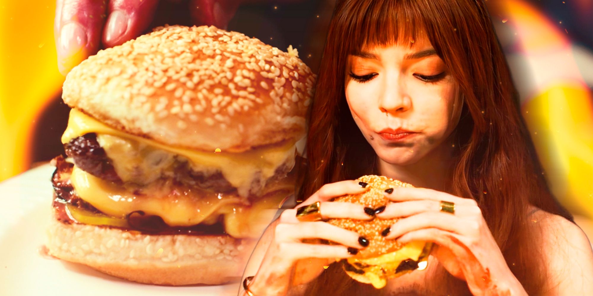 Anya Taylor-Joy and the cheeseburger from The Menu