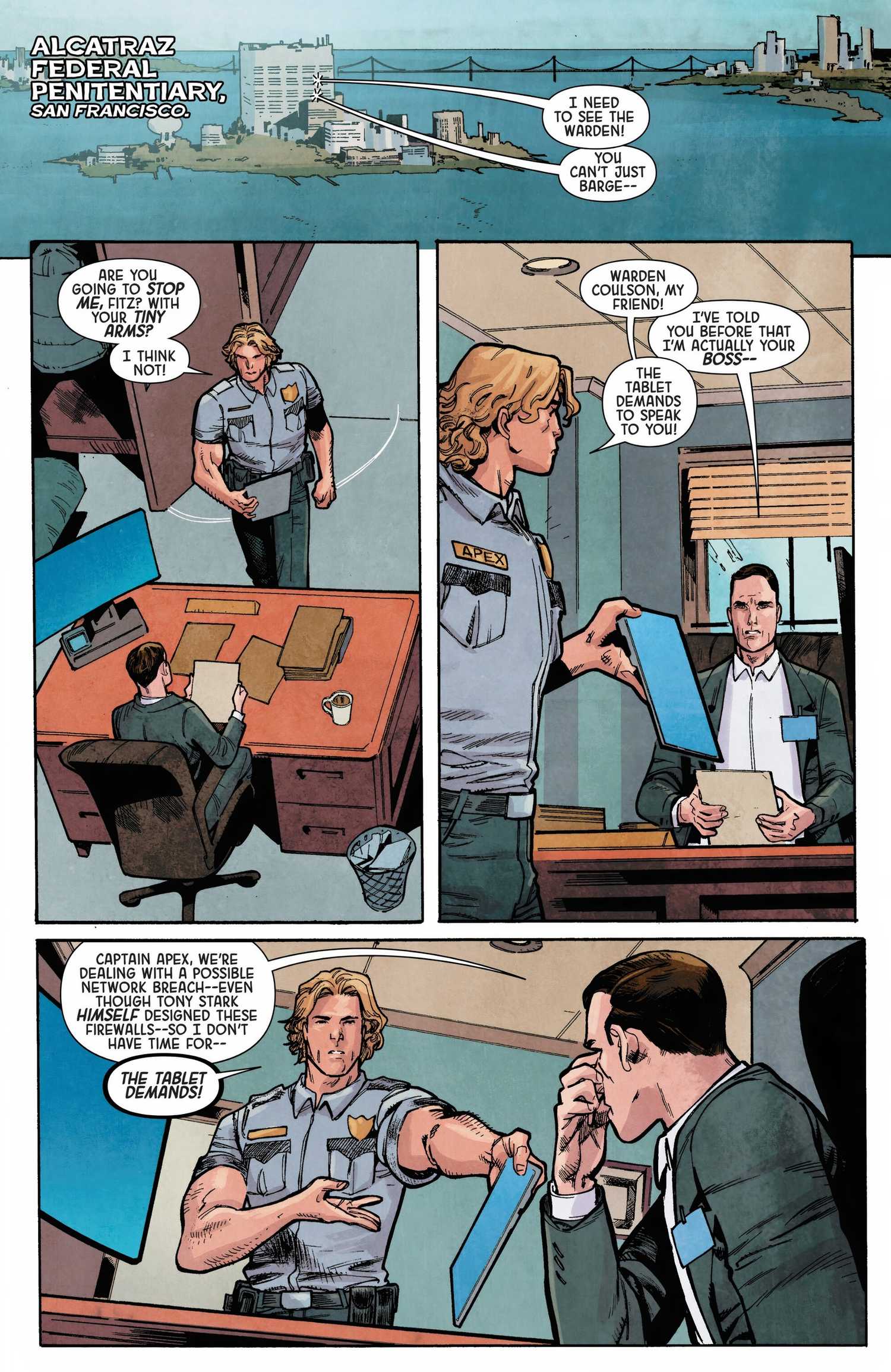 After rebooting the Marvel Universe, Apex and Coulson work at Alcatraz prison.