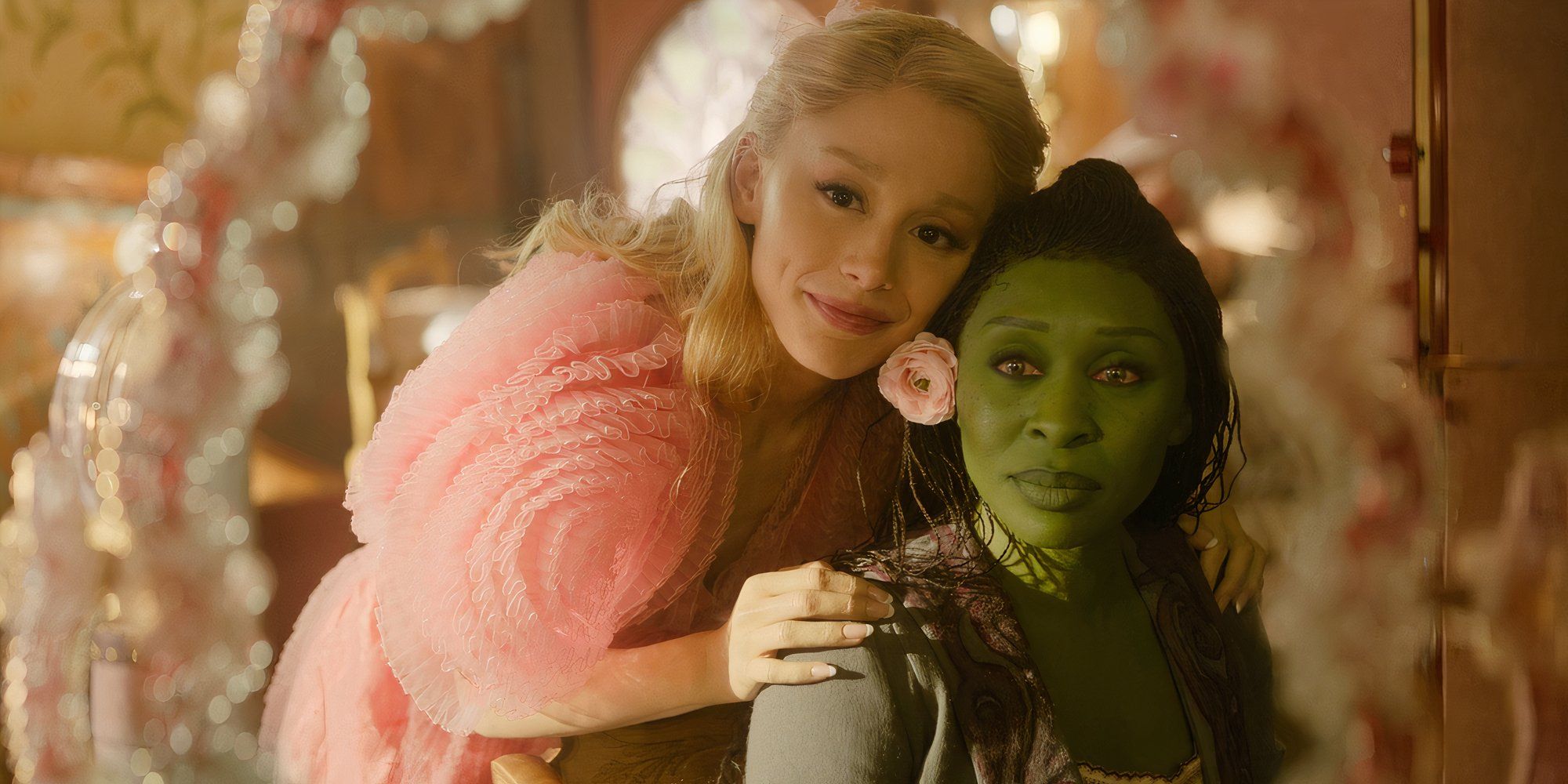 Actresses Ariana Grande and Cynthia Erivo as Glinda and Elphaba in Wicked.