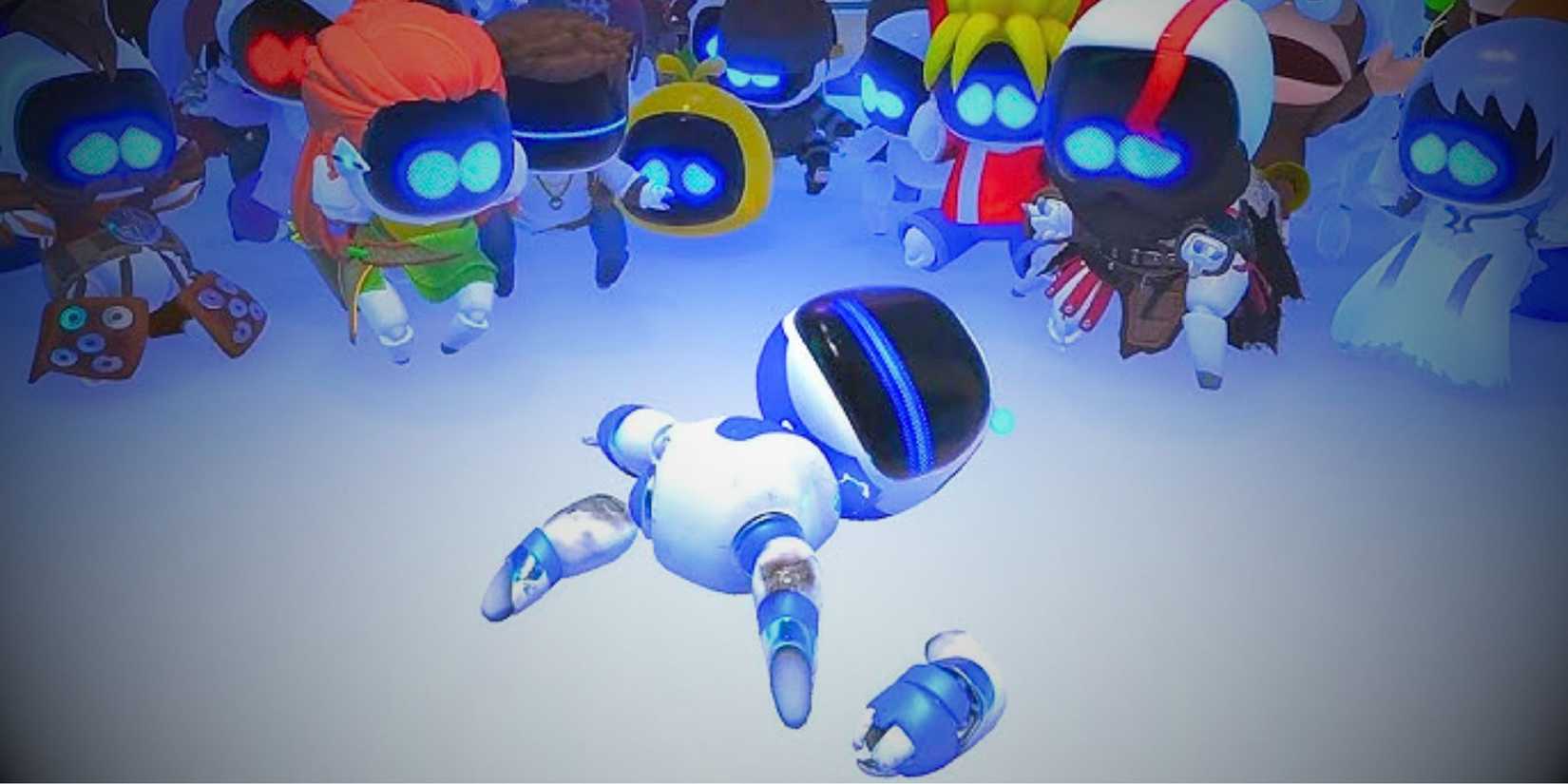 Astro Bot ending scenes where Astro is broken and unresponsive.