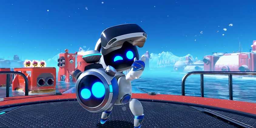 Astro Bot giving a thumbs up to the camera