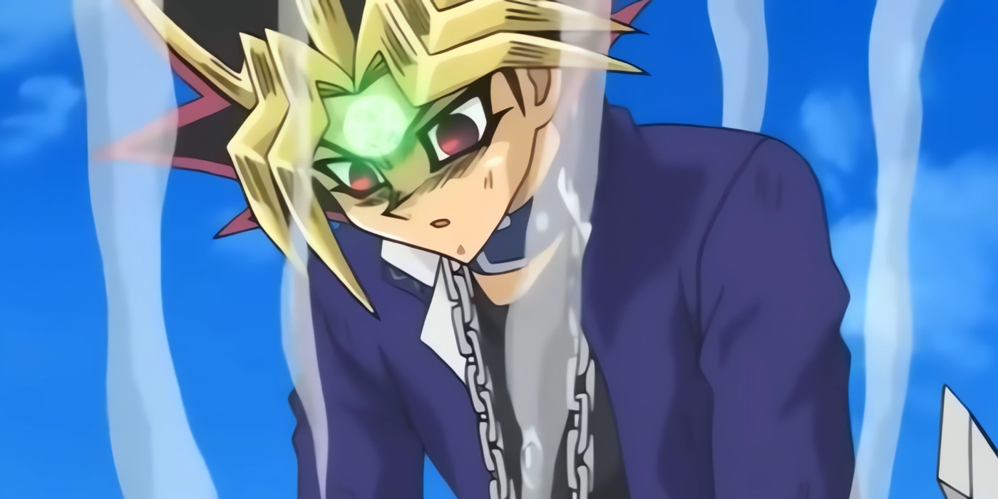 Atem after losing the duel, with his body preparing for his soul to be taken.