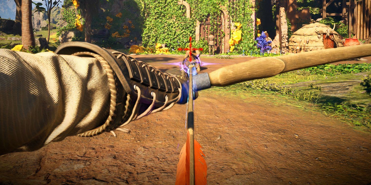 Using the bow against an enemy in Avowed