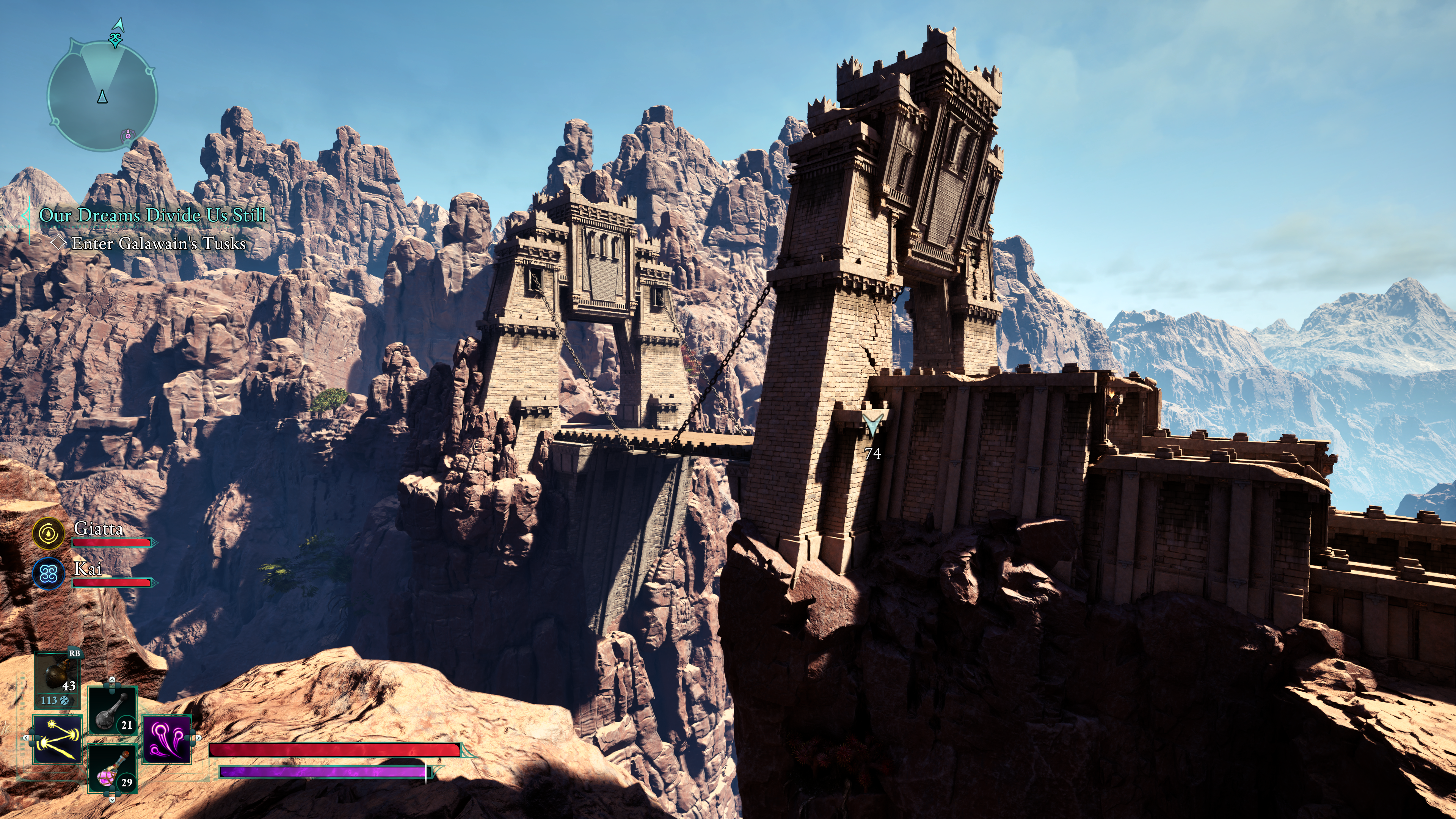 A large stone bridge over a chasm in Avowed.