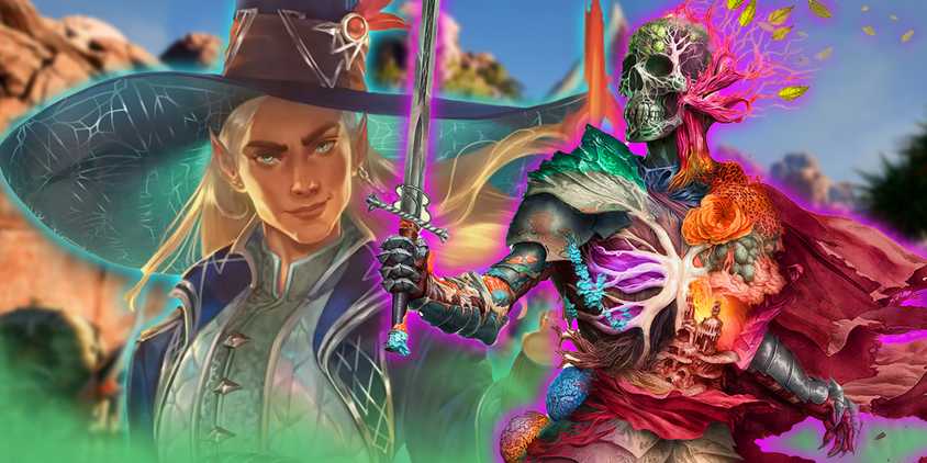 Avowed promo skeleton next to a dungeons and dragons wizard