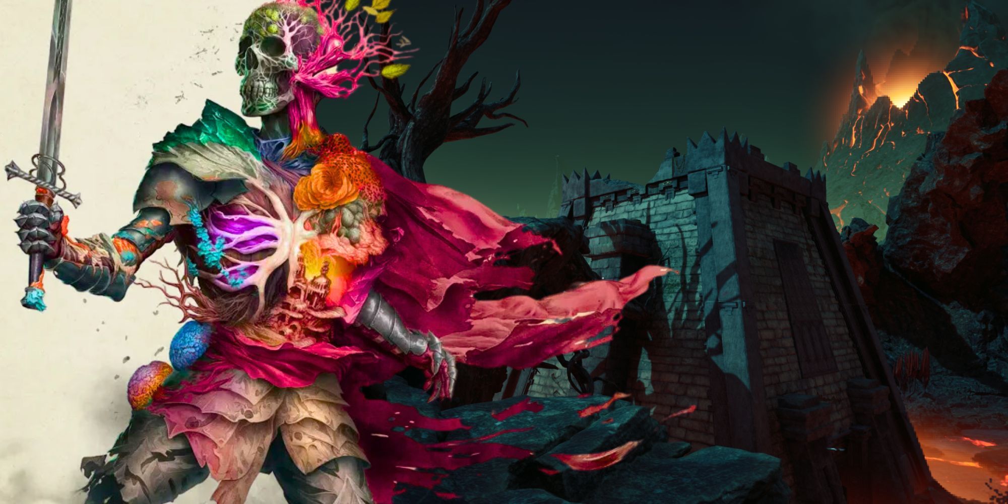 Avowed&rsquo;s Key art over an image of a Pargrun Cache in the game