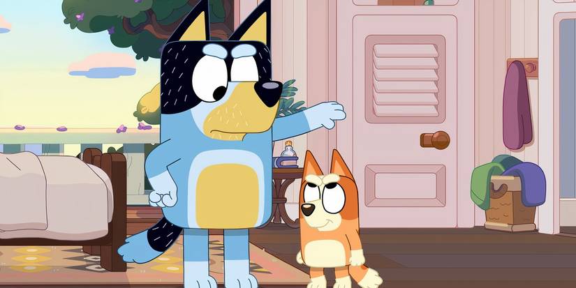 Bandit looking at Bingo strongly in a Bluey minisode