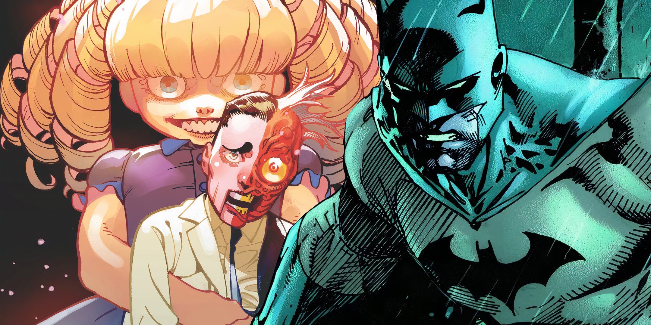 Batman in Rain Next to Baby Doll DC Featured