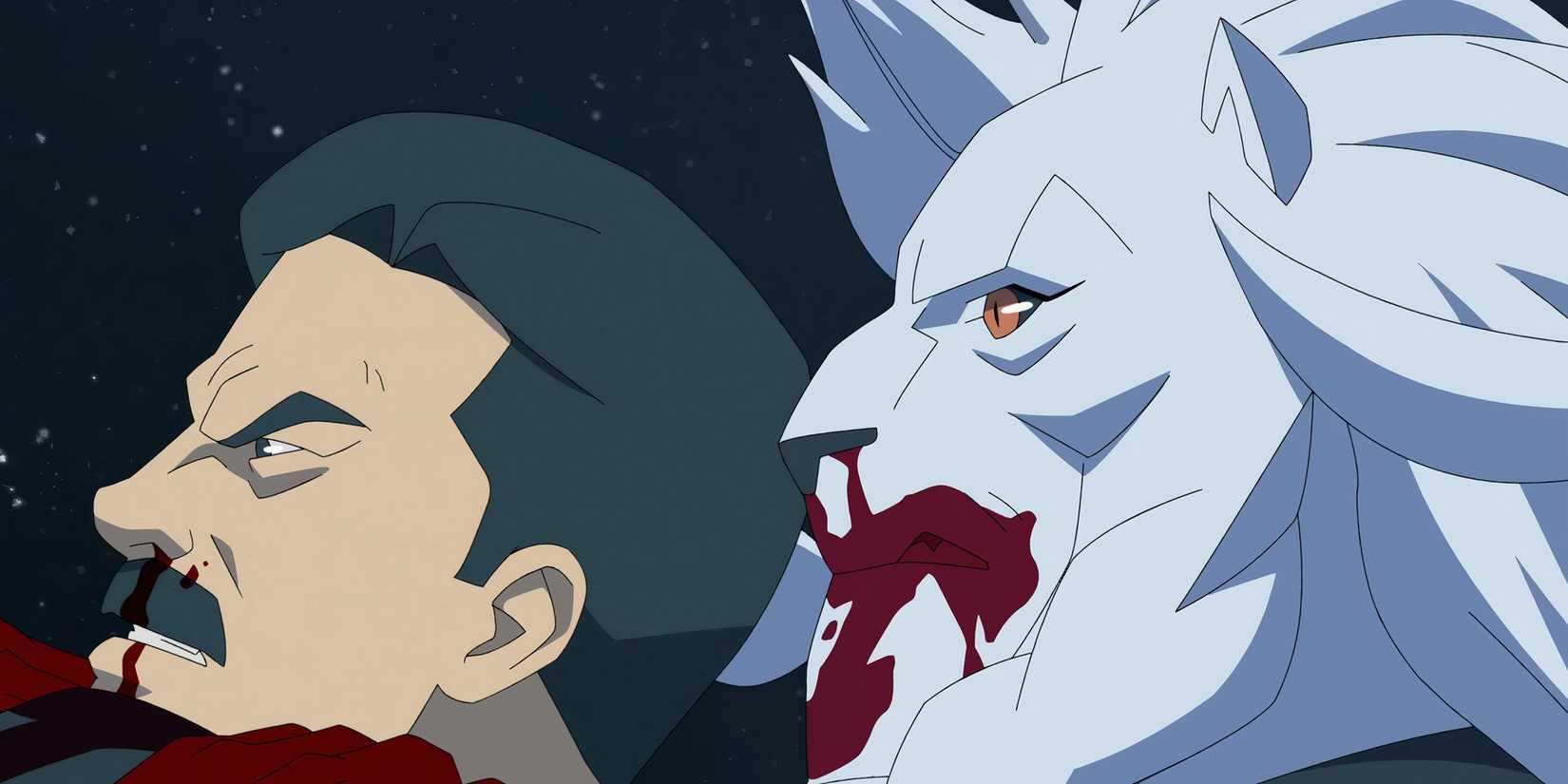Battle Beast grappling with a Viltrumite in space - Invincible season 3