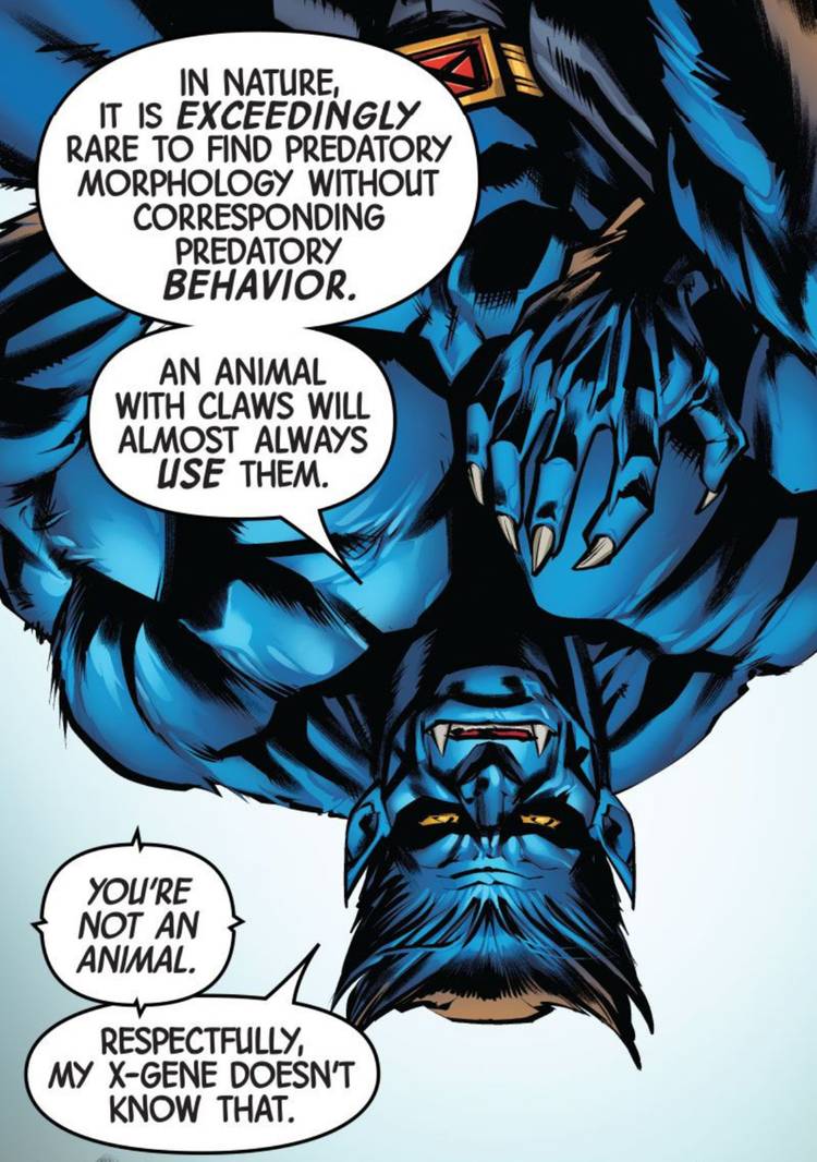 Beast reveals that predatory morphology like claws gives mutants predatory impulses