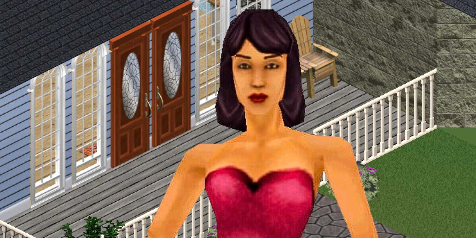 Bella Goth in front of a home from The Sims 1 Legacy Collection