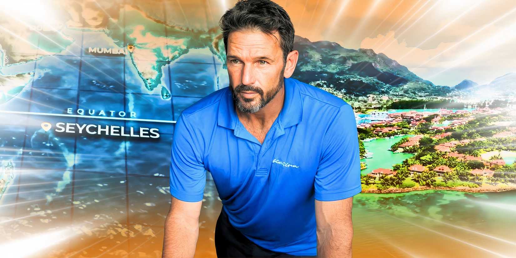 below deck's jason chambers in blue shirt in montage with glamorous seychelles background