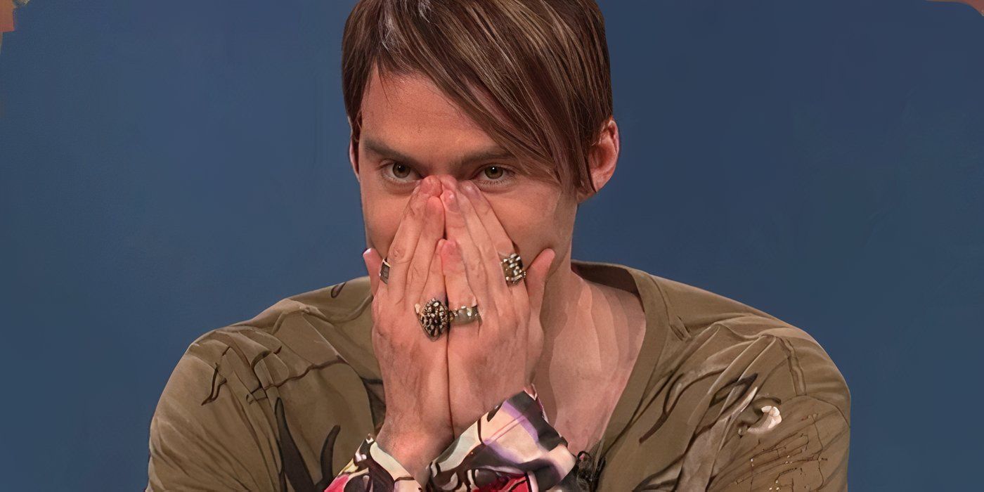 Bill Hader in der Rolle von Stefon, der am Samstagabend mit 35 Spielzeiten seinen Mund abdeckt 35