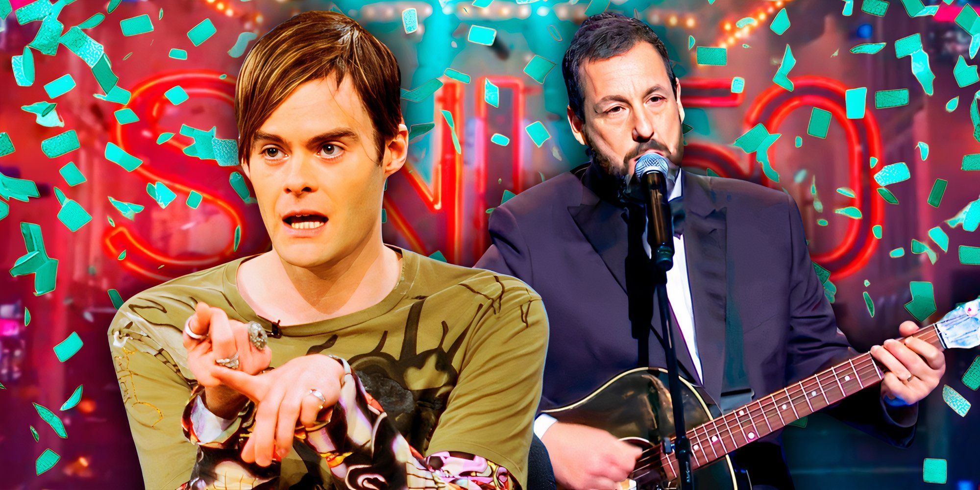 Bill Hader as Stefon in SNL and Adam Sandler in the SNL 50th Special