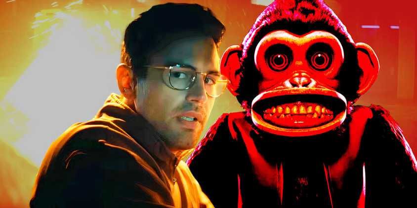 Bill (Theo James) looking afraid of the toy in The Monkey custom image