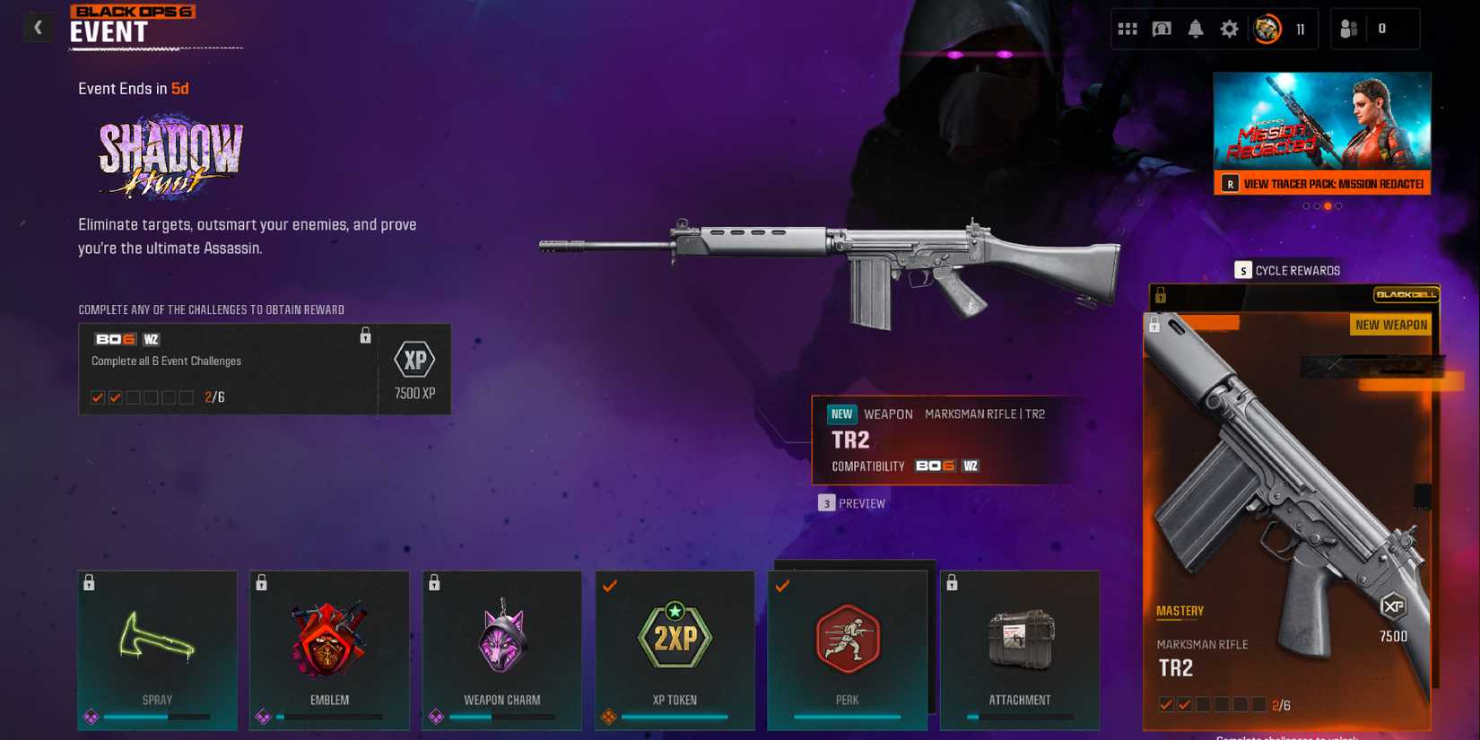 A Screenshot of the Black Ops 6 Shadow Hunt Event Rewards