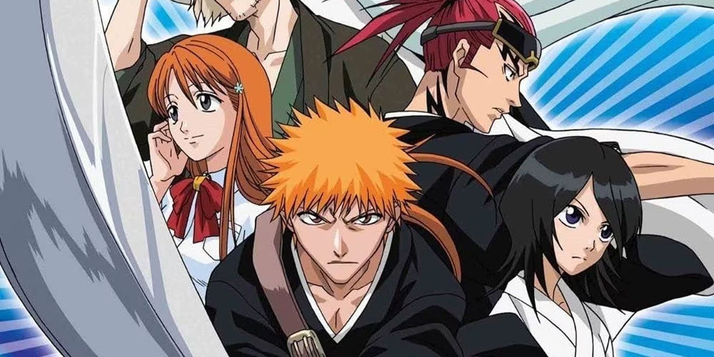 Orihime, Ichigo, Rukia and Renji from the classic Bleach anime.