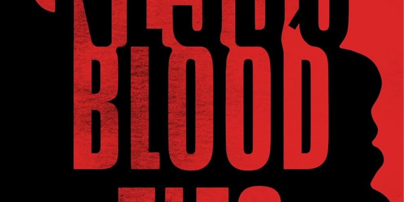 Blood ties cover with the text of the title in bed against a black silhouette of a facial side profile