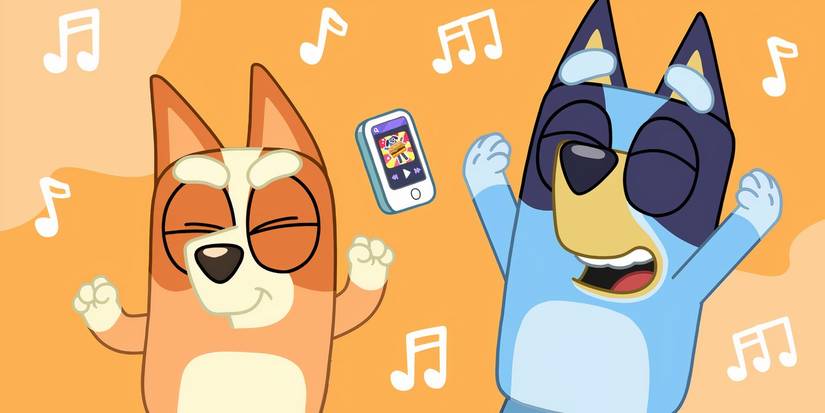 Bluey and Bingo dancing to Burger Dog in a Bluey minisode