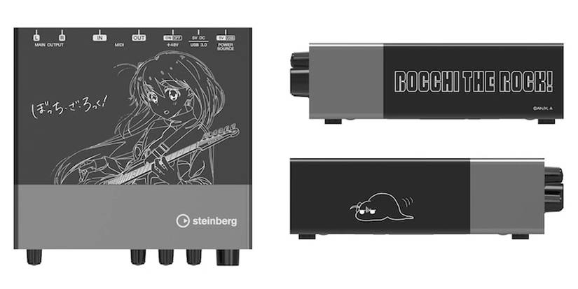 A piece of audio equipment branded with Bocchi the Rock logos and characters.