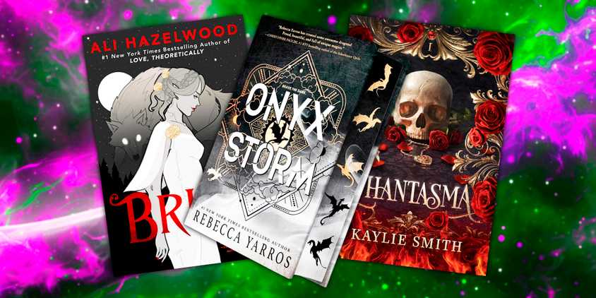 Bride by Ali Hazelwood, Phantasma by Kaylie Smith, and Onyx Storm in the middle