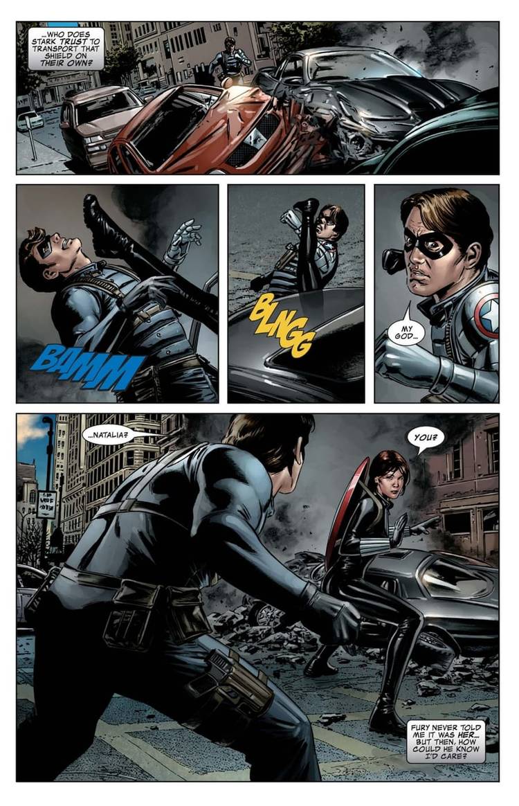 Bucky and Natasha in Ed Brubaker's Captain America comic