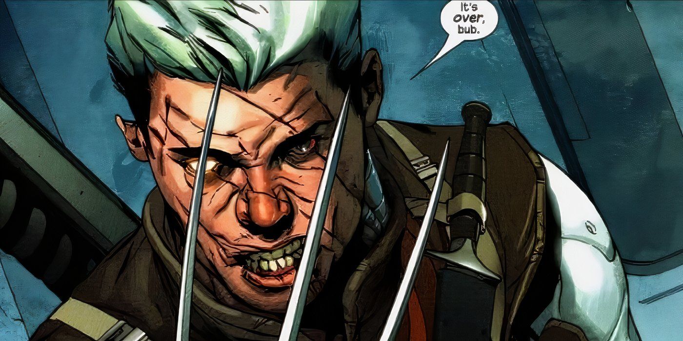 Ultimate Universe&rsquo;s Cable revealing himself to be Wolverine by brandishing his claws.