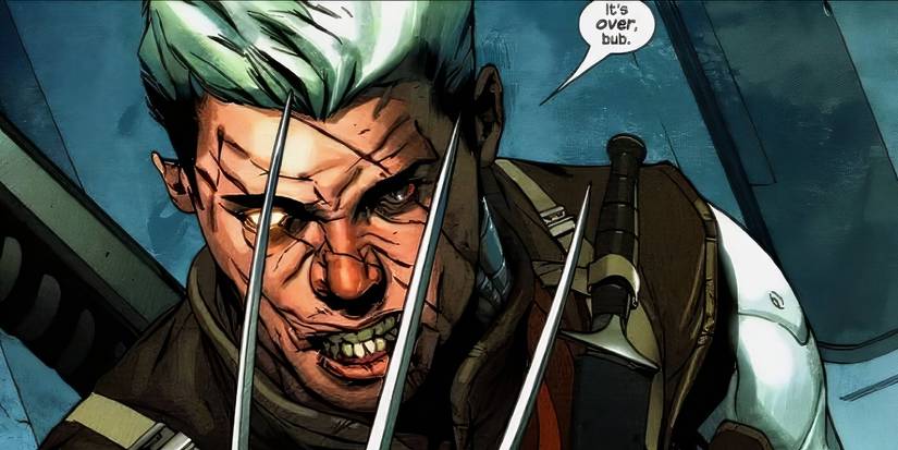 Ultimate Universe's Cable revealing himself to be Wolverine by brandishing his claws.