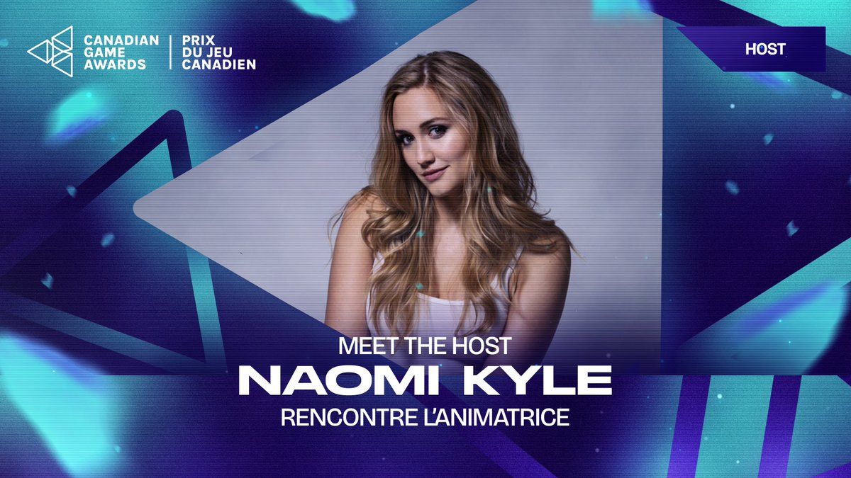 Canadian Game Awards promo art showing Naomi Kyle with text that says "Meet the host Naomi Kyle, rencontre l'animatrice."