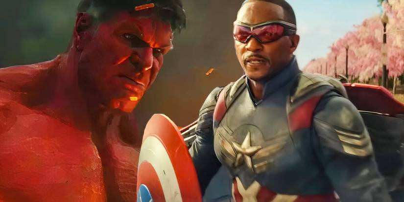 Split image of Red Hulk and Captain America in Captain America: Brave New World