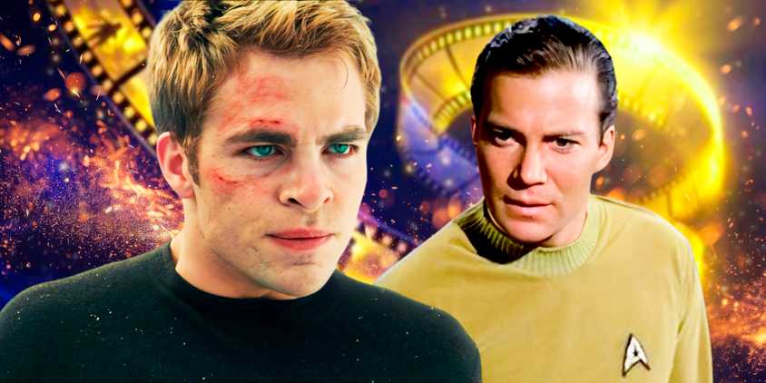 Captain Kirk Chris Pine in Star Trek 2009 and Captain Kirk in Star Trek 1960s original pilot Where No Man Has Gone Before