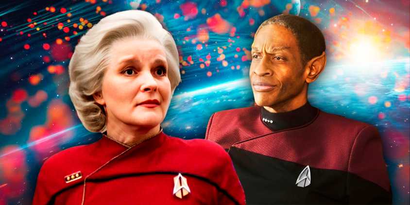 Custom Star Trek image of Kate Mulgrew as Admiral Janeway in Voyager and Tim Russ as Captain Tuvok in Picard