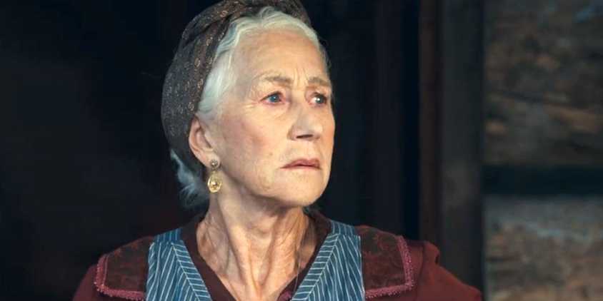 Helen Mirren as Cara Dutton looking worried in 1923 season 2, episode 1