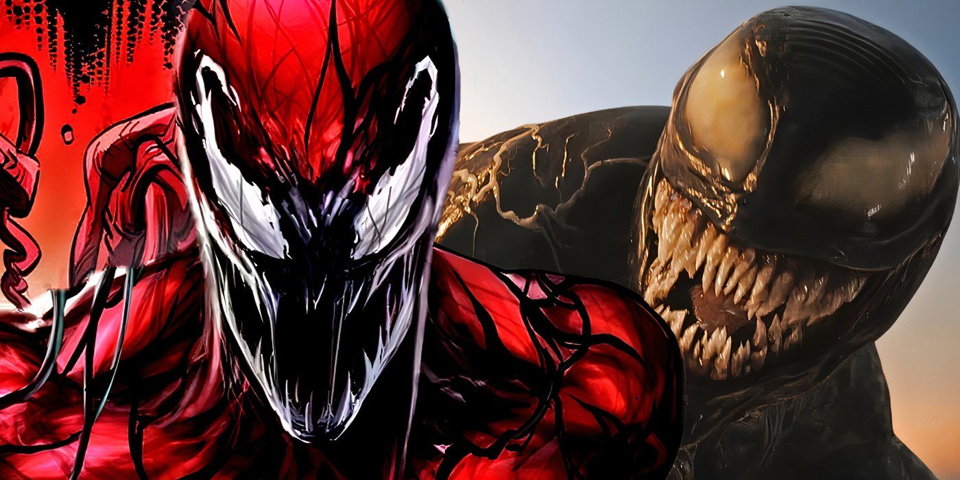 Marvel Comics' Carnage with MCU's Venom behind him.