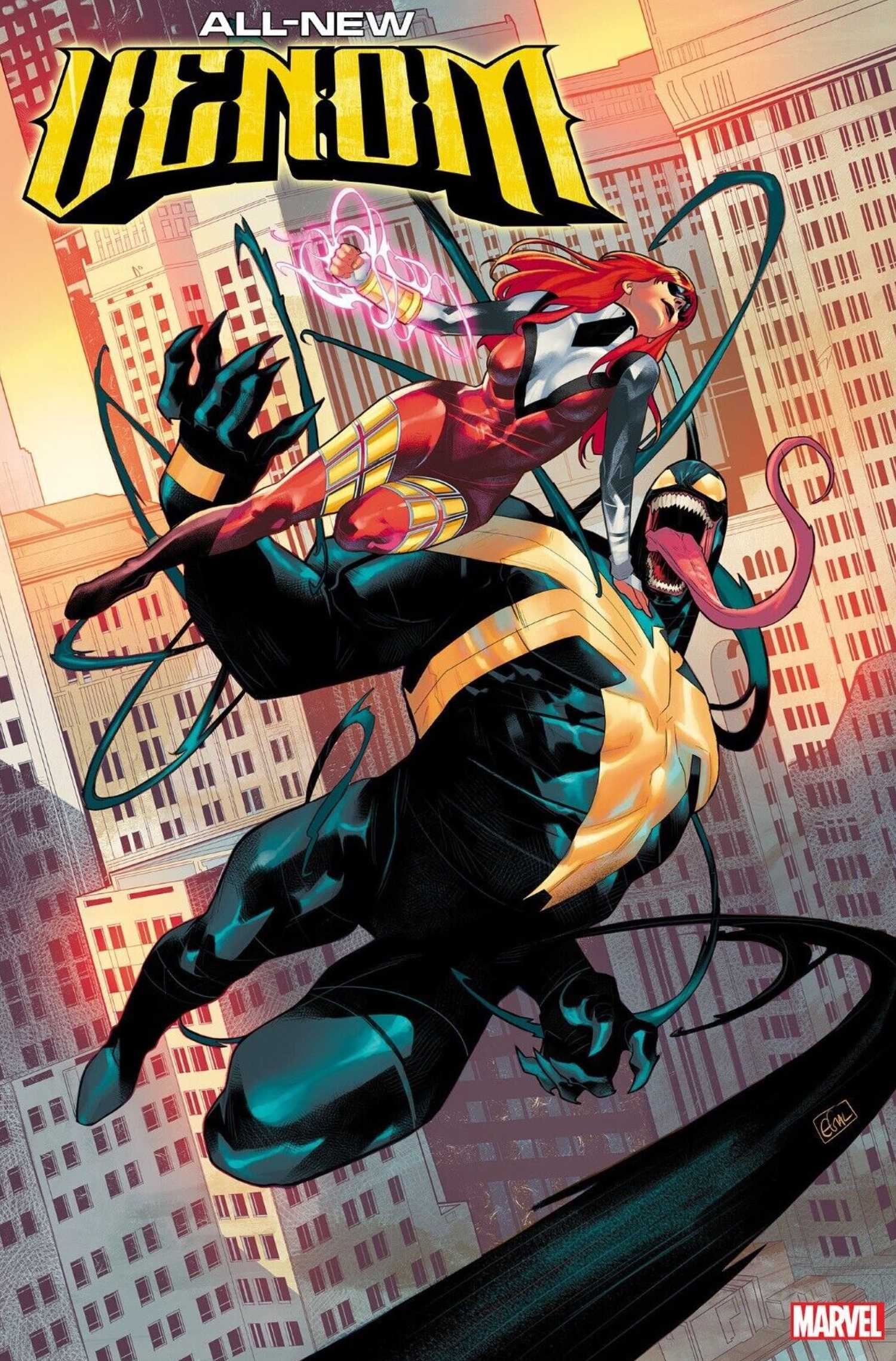 All-New Venom #3 Edwin Galmon Variant - Venom and Mary Jane as Jackpot soar through the city